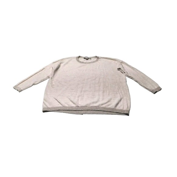 Ann Taylor Loft Womens Medium Sweater Cream Oatmeal Silver Metallic Trim LightWt - Picture 1 of 12